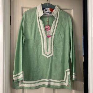 Castaway Green and White Tunic Top
